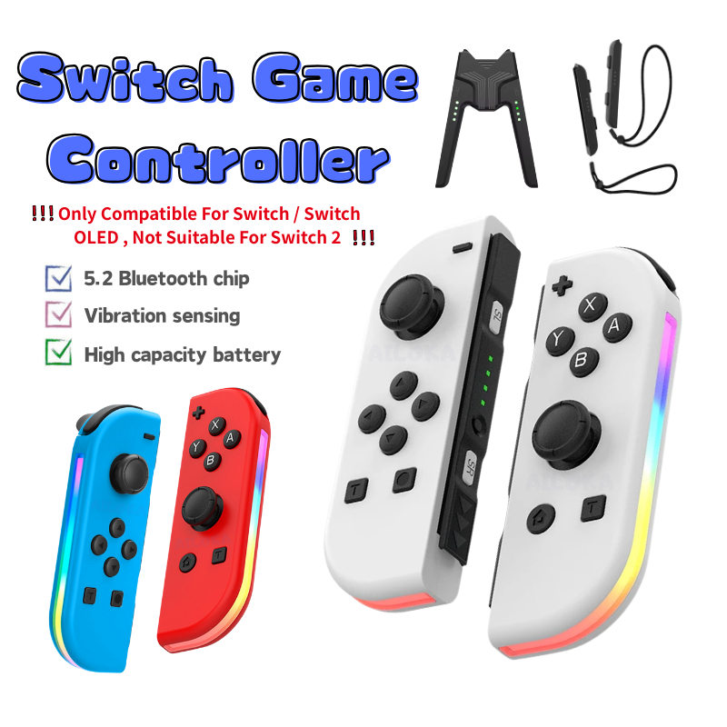 For Joy Controller BT 5.2 RGB LED Switch L/R Joypad for Switch/Lite/Oled For JoyCon Gamepads Joystick with Dual Vibration