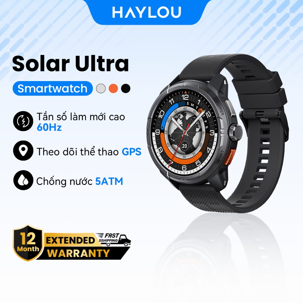 Haylou Solar Ultra GPS 1.6 "AMOLED 60Hz Màn hình Đồng hồ thông minh 5ATM Pin 22 ngày chống nước
