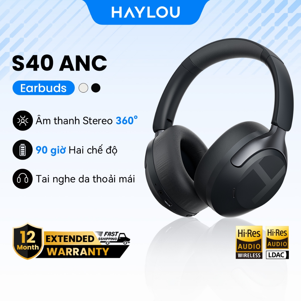 Tai nghe không dây Haylou S40 ANC 50dB Khử tiếng ồn Tai nghe âm thanh không gian Hi-Res 3D có tai ng