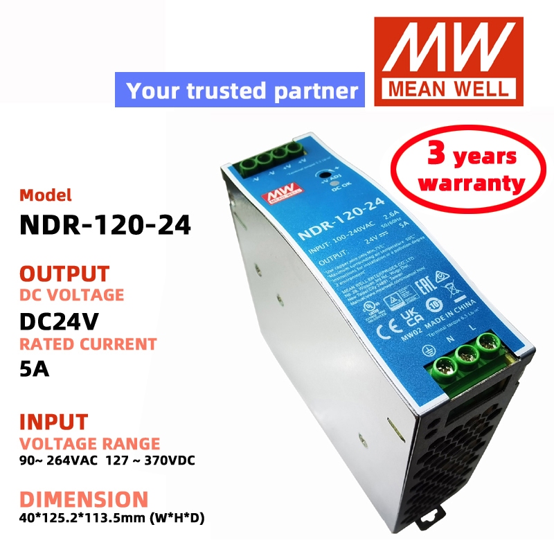 MEAN WELL NDR-120-24 DC24V 5A NDR-120-12 DC12V 10A Chuyển Đổi Nguồn Điện Meanwell DC Nguồn
