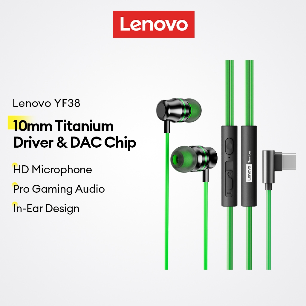 Tai nghe có dây Lenovo YF38 và tai nghe chơi game trong tai với trình điều khiển titan 10mm và Chip DAC cộng với micrô HD