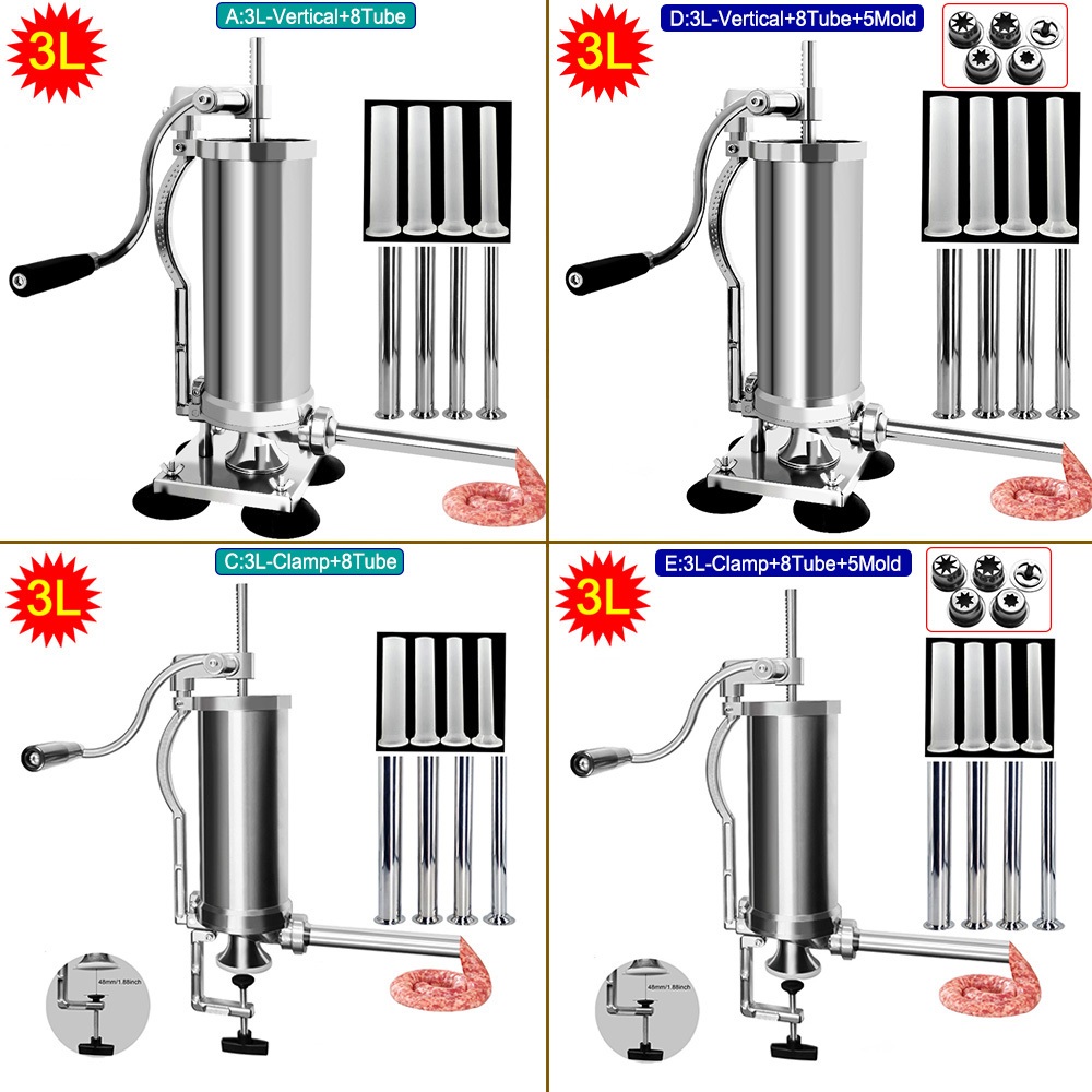 [Giao hàng trong nước] Máy xúc xích tay bằng thép không gỉ đứng 3L / loại kẹp / ngang với 8 ống có c