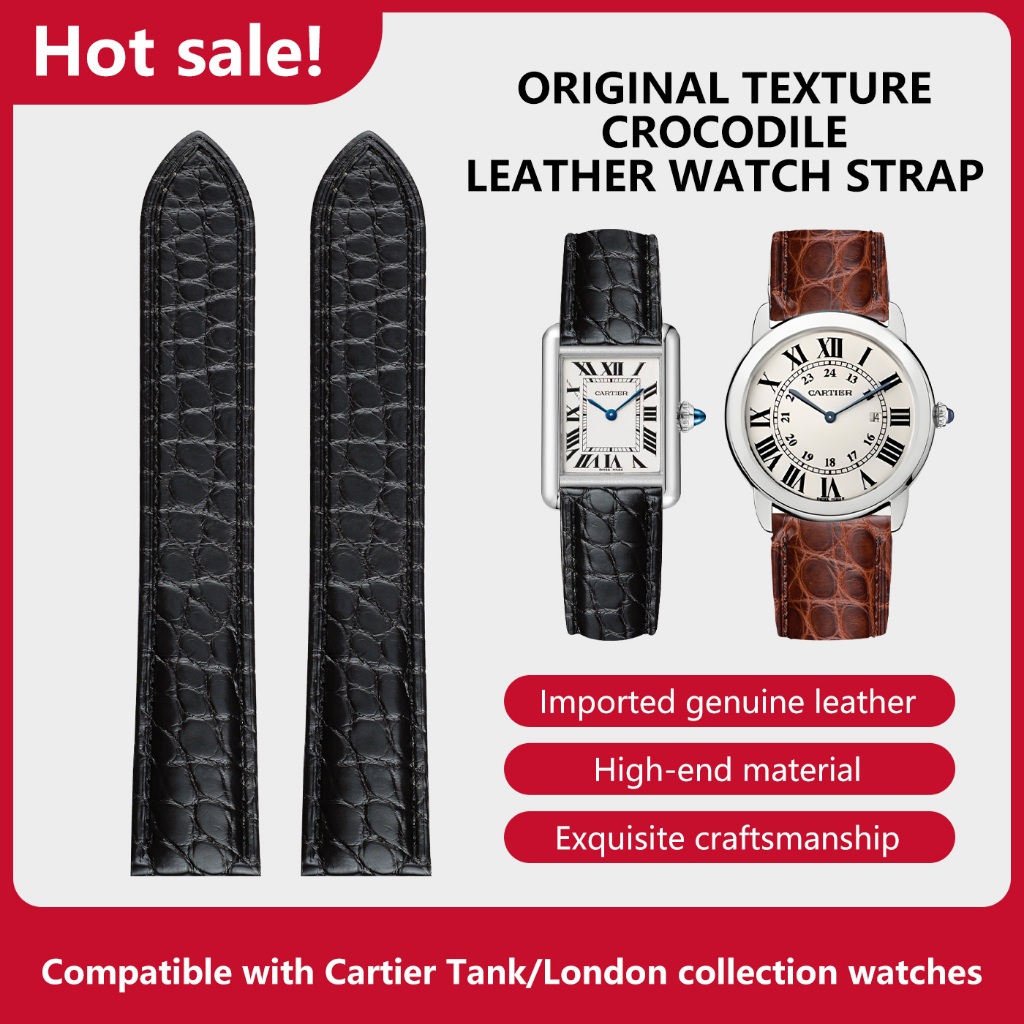 Dây đeo đồng hồ da cá sấu họa tiết chính hãng - Tương thích với Bộ sưu tập Cartier Tank / London