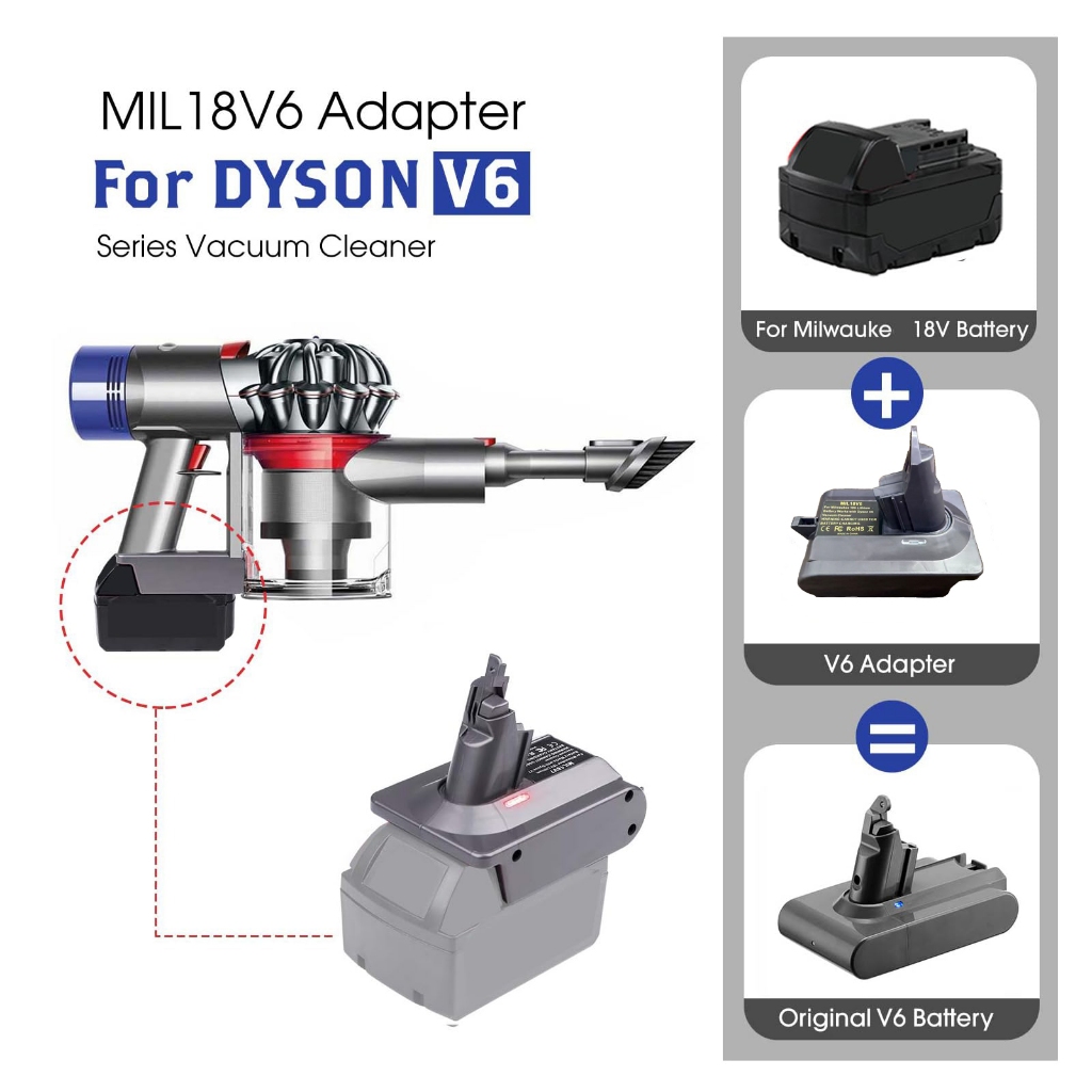 Bộ Chuyển Đổi Pin MIL18V6 Cho Milwaukee 18V Pin Chuyển Đổi Cho Dyson V6 Lông Tơ Pin Hút Bụi Cho Dyso