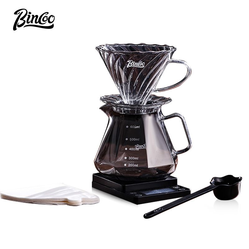 BINCOO BINCOO Ren Thủy Tinh V60 Nhỏ Giọt Đổ Cà Phê Nhỏ Giọt Chia Sẻ Ấm Siêu Tốc Với Bộ Cân Kỹ Thuật 
