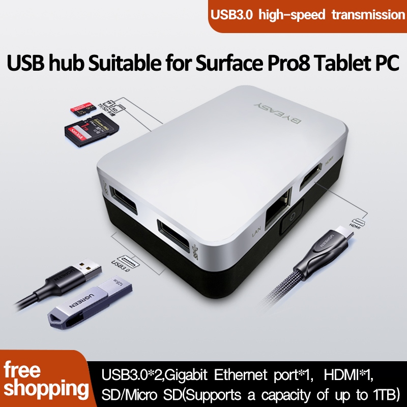 Hub 6 Trong 1 Loại C HUB Sang USB 3.0 USB-C PD SD / TF Khe cắm thẻ HDMI 4K Dock Station cho Surface 
