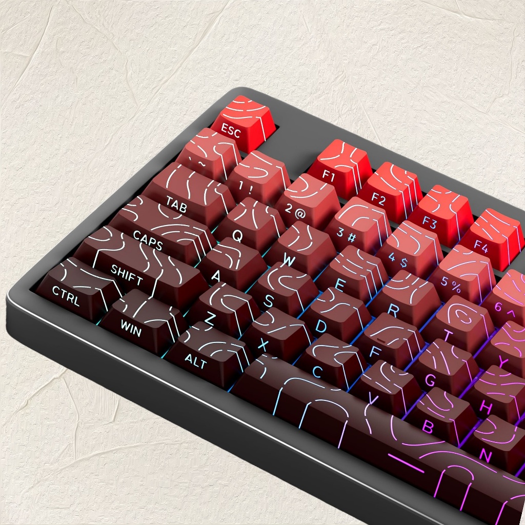 Red Topographic 4.0 PBT Double Shot Keycaps Side Print Shine Through Keycaps Cherry Profile cho MX S