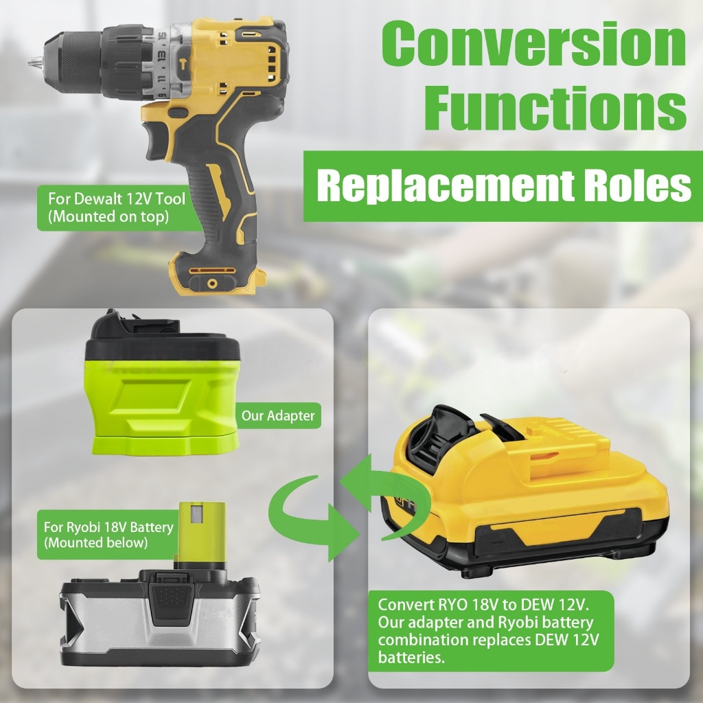 Bộ chuyển đổi pin RYB18DW12 cho pin Li-ion Ryobi 18V Chuyển đổi sang pin DeWalt 12V cho công cụ DeWa