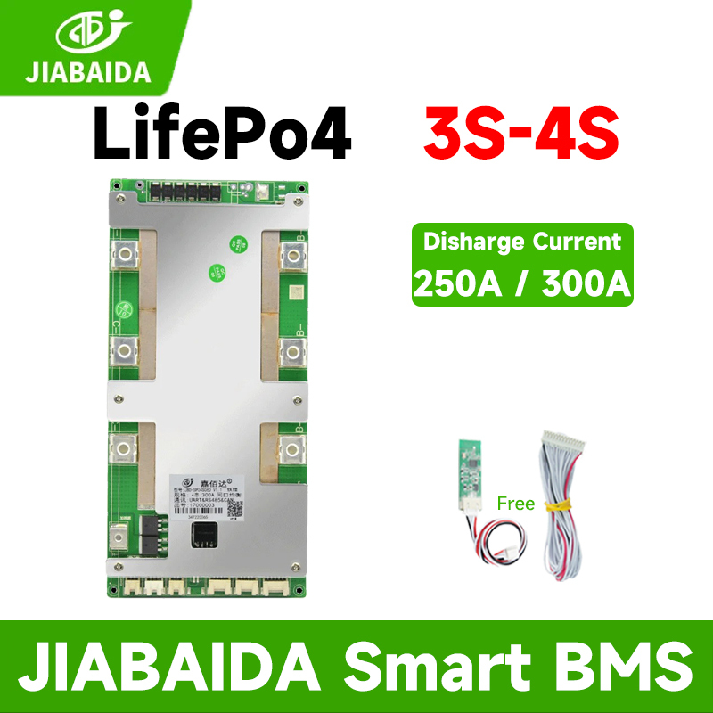 JIABAIDA Smart BMS 3S 4S 12V LiFePo4 Li-ion 250A 300A có cân bằng BT RS485 CAN Heat Series JBD BMS