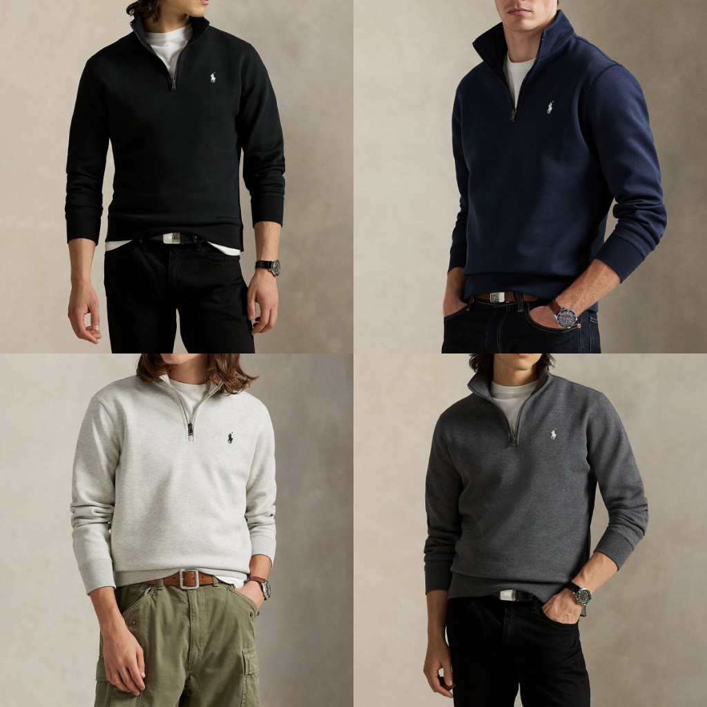 Mùa Đông 2025 hoodie nam hai màu đan xen, quarter-zip, tay ngắn