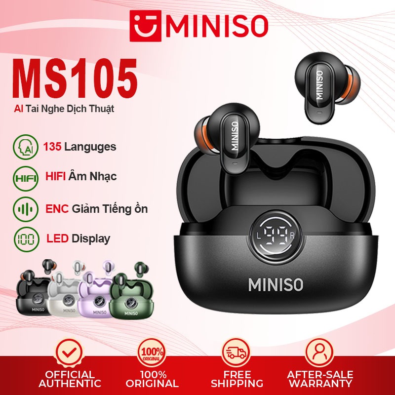 MINISO MS105 Màn hình LED Tai nghe Bluetooth Tai nghe dịch thuật  AI ENC Chống ồn HIFI Tai nghe không dây | BigBuy360 - bigbuy360.vn
