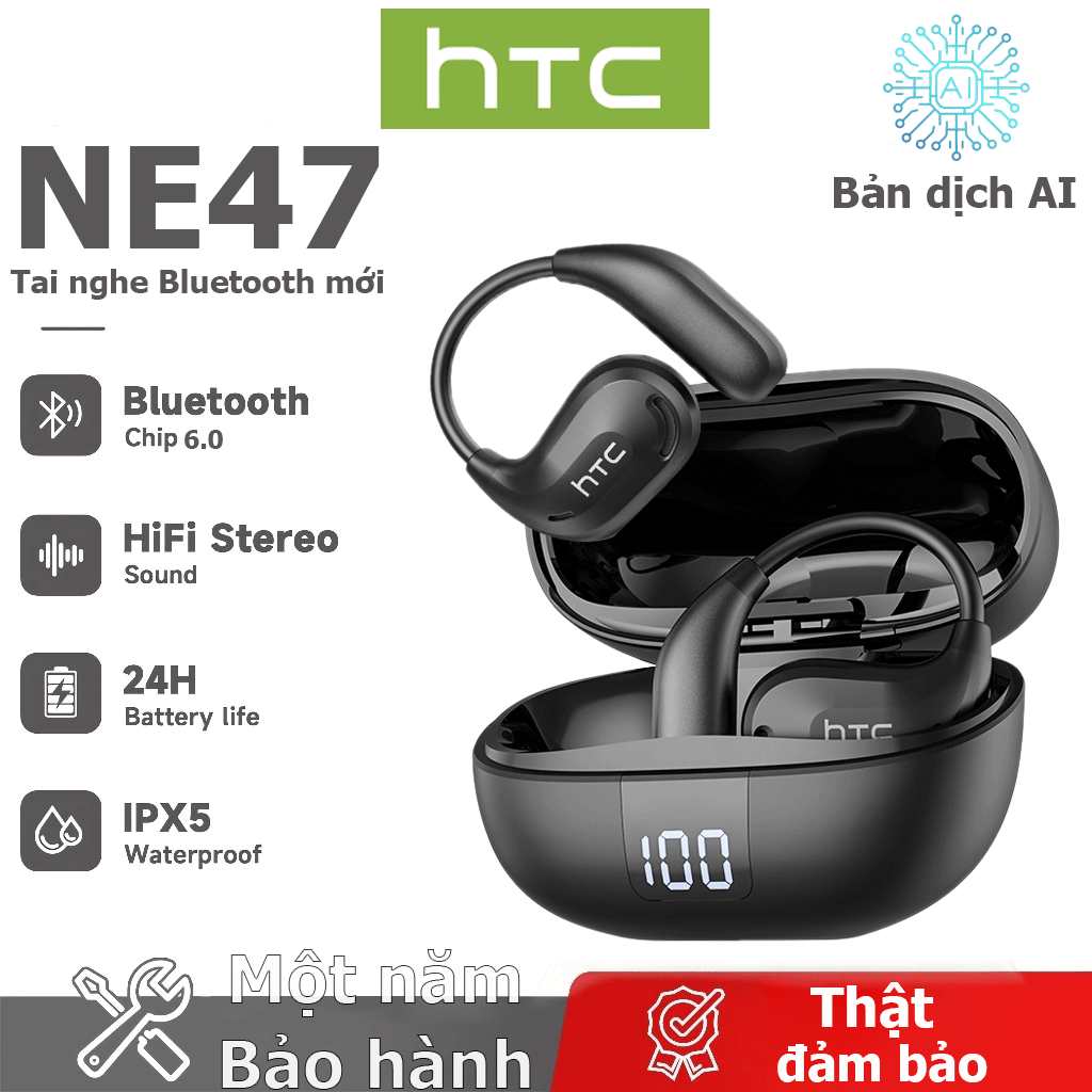 Bảo hành 1 năm HTC NE47 AI Dịch Tai nghe Bluetooth Dịch thuật thời gian thực OWS Cuộc gọi HD Tai nghe không dây HiFi Tai nghe thể thao khử tiếng ồn thông minh IPX5 Lớp chống nước | BigBuy360 - bigbuy360.vn