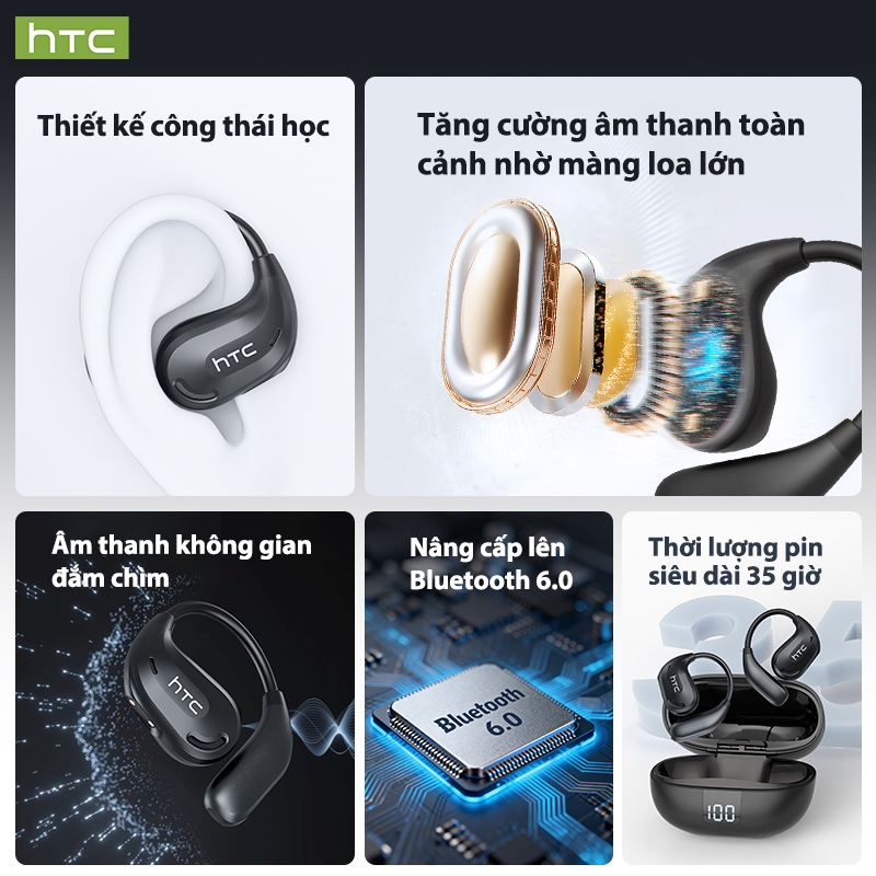 Bảo hành 1 năm HTC NE47 AI Dịch Tai nghe Bluetooth Dịch thuật thời gian thực OWS Cuộc gọi HD Tai nghe không dây HiFi Tai nghe thể thao khử tiếng ồn thông minh IPX5 Lớp chống nước | BigBuy360 - bigbuy360.vn