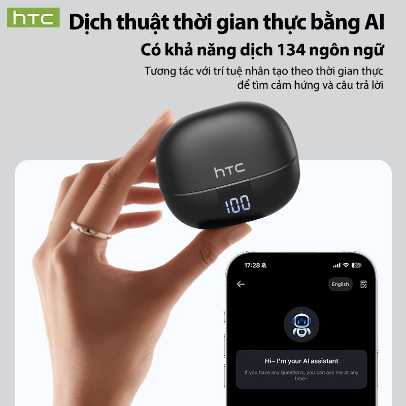Bảo hành 1 năm HTC NE47 AI Dịch Tai nghe Bluetooth Dịch thuật thời gian thực OWS Cuộc gọi HD Tai nghe không dây HiFi Tai nghe thể thao khử tiếng ồn thông minh IPX5 Lớp chống nước | BigBuy360 - bigbuy360.vn