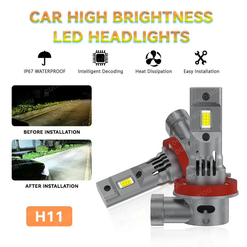 2 Chiếc H11 LED Canbus Xe Bóng Đèn LED Đèn Pha H11 Quạt Làm Mát Sương Mù Đèn Pha
