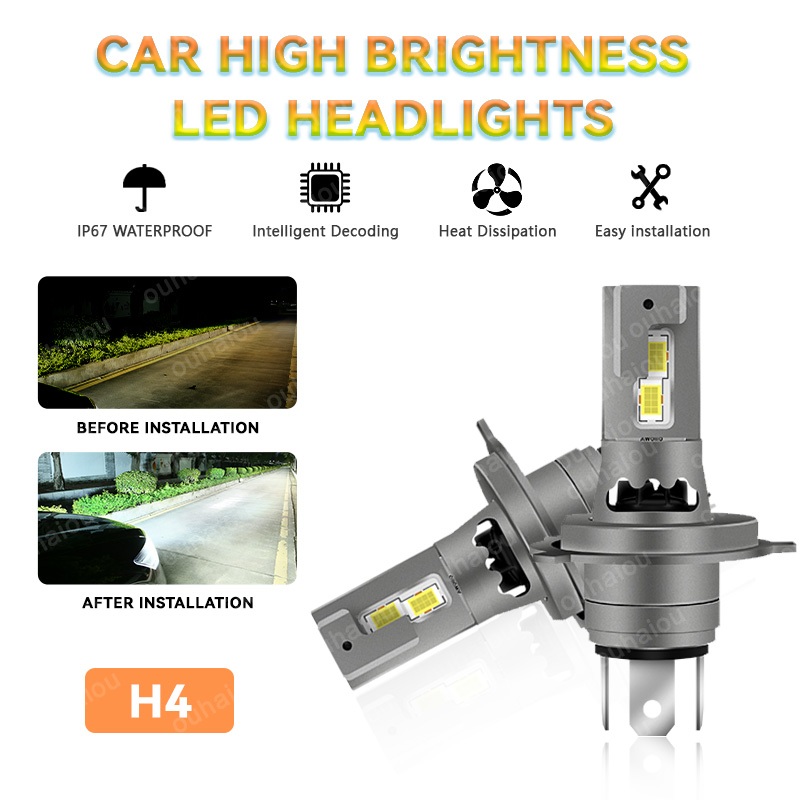 2 Chiếc H4 LED Canbus Xe Bóng Đèn LED Đèn Pha H4 Quạt Làm Mát Sương Mù Đèn Pha