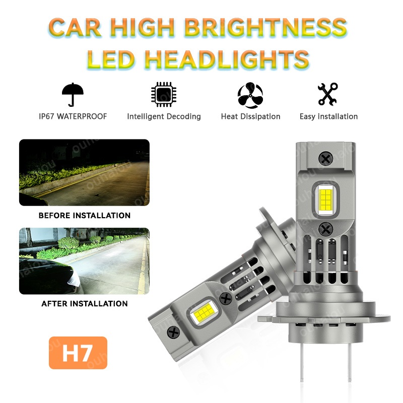 2 Chiếc H7 LED Canbus Xe Bóng Đèn LED Đèn Pha H7 Quạt Làm Mát Sương Mù Đèn Pha