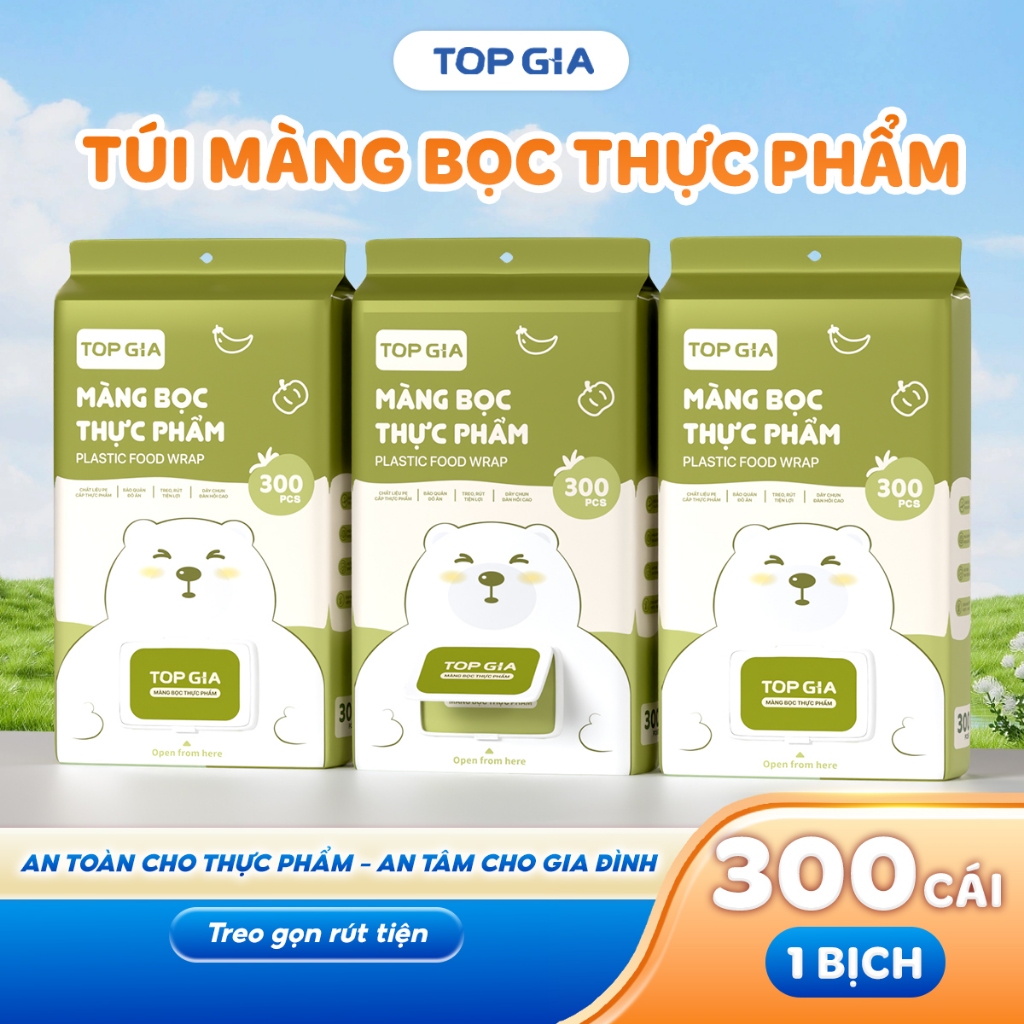 Túi màng bọc thực phẩm chất liệu PE treo tường dạng rút TopGia, tiện lợi, có chun co dãn siêu dai