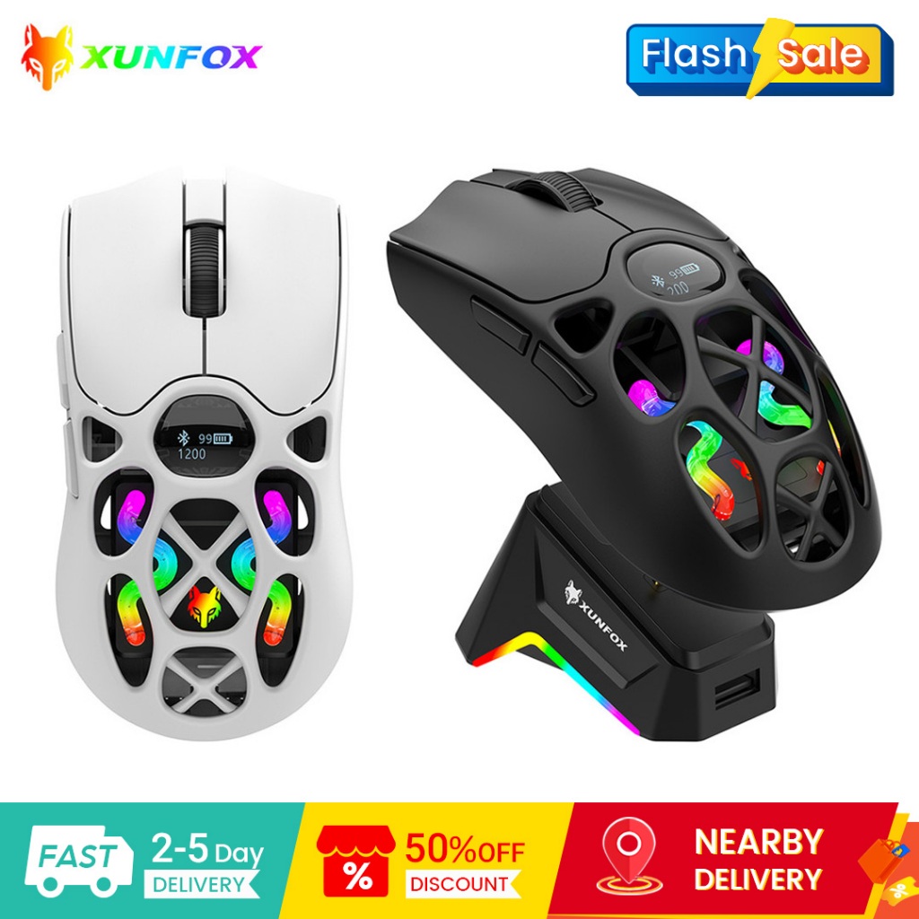 Chuột chơi game XUNFOX Tri-Mode H6 / H6Pro Màn hình OLED thông minh Chiếu sáng RGB 6 cấp độ DPI Sạc 