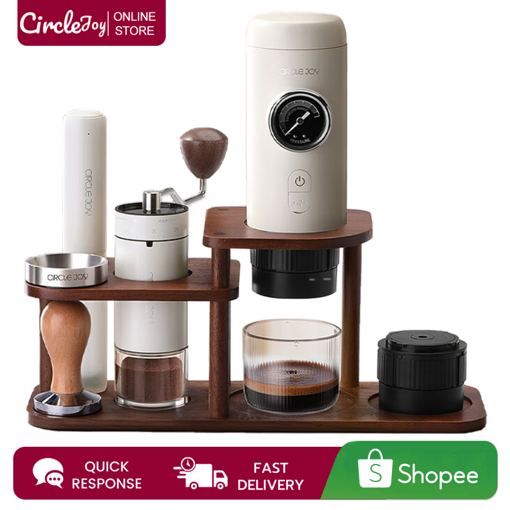 Bộ máy pha cà phê cầm tay Circle Joy, Máy pha cà phê tự động, Máy pha cà phê viên nang Ý cho gia đình, du lịch ngoài trời