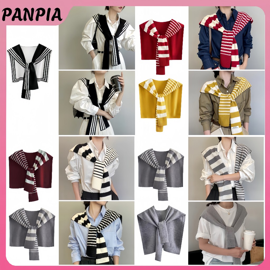 PANPIA-Phong Cách Hàn Quốc Thời Trang Khăn Choàng Dệt Kim Áo Sơ Mi Vai Sọc Cổ Giả Phong Cách Retro Khăn Nữ Phụ Kiện HEVN