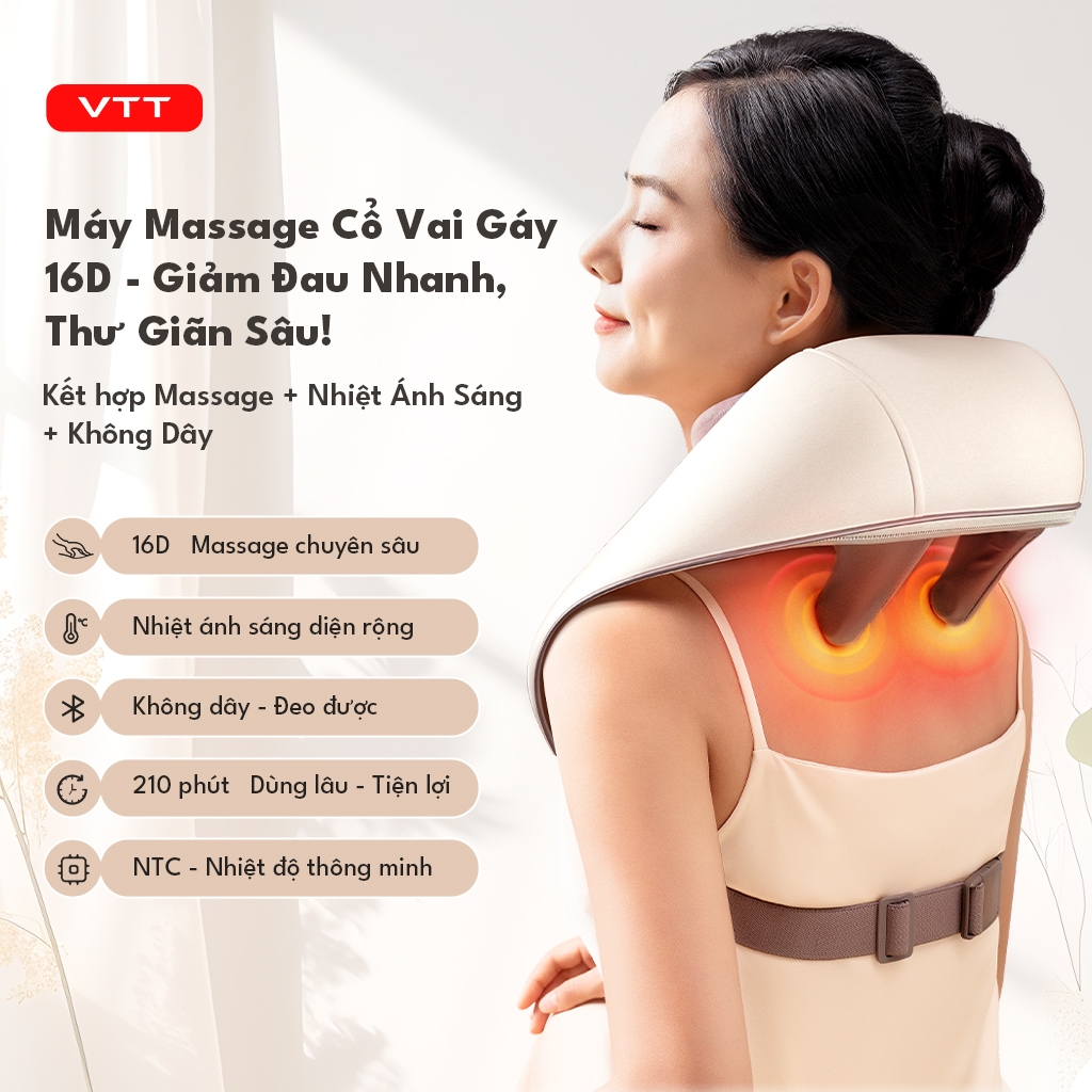 Máy Massage Cổ Vai Gáy VTT R8 16D - Nhiệt Hồng Ngoại 4800mm² - Công Nghệ Mô Phỏng Tay Người
