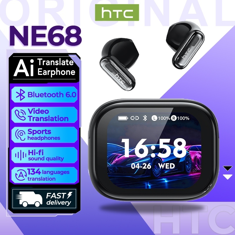HTC NE68 Tai nghe dịch thuật AI Tai nghe Bluetooth 6.0 Dịch 134 ngôn ngữ Tai nghe thông minh AI Dịch thuật thời gian thực Màn hình LED thông minh Chất lượng âm thanh HiFi Công nghệ khử tiếng ồn