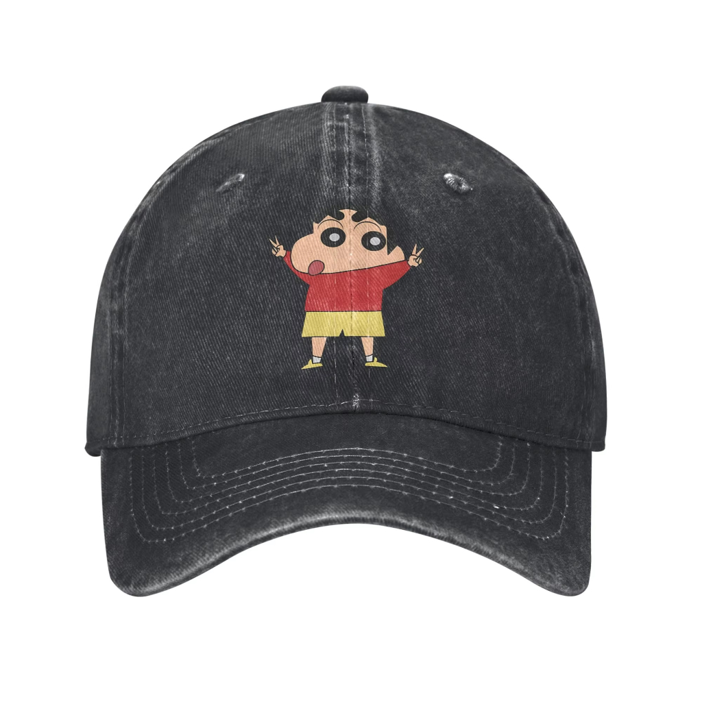 Shin chan Fun Pattern Washed Mũ bóng chày lỗi thời trang in hình nam và nữ