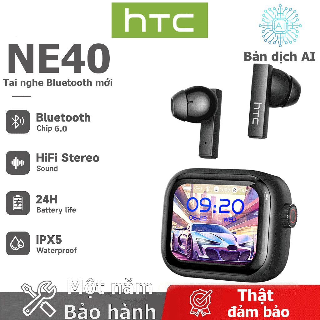 Bảo hành một năm HTC NE40 AI Dịch thuật thời gian thực Tai nghe BluetoothTWS Bluetooth 6.0 Chất lượng âm thanh HiFi IPX5 Tai nghe không dây chống nước | BigBuy360 - bigbuy360.vn