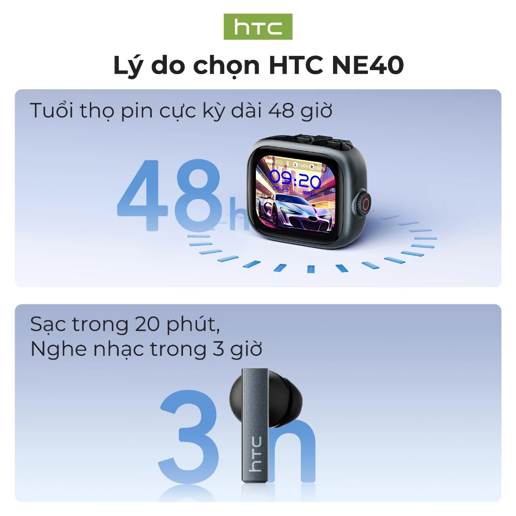 Bảo hành một năm HTC NE40 AI Dịch thuật thời gian thực Tai nghe BluetoothTWS Bluetooth 6.0 Chất lượng âm thanh HiFi IPX5 Tai nghe không dây chống nước | BigBuy360 - bigbuy360.vn