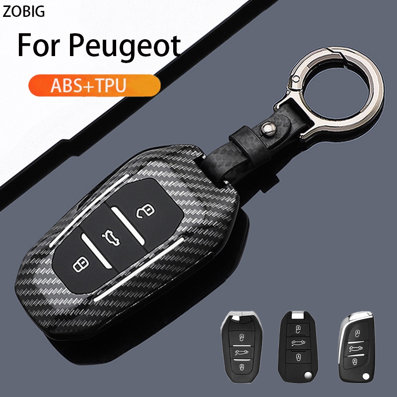 ZOBIG Sợi carbon + ABS Họa tiết sợi carbon Vỏ chìa khóa ô tô phù hợp cho 2025 Peugeot 207 3008 208 3