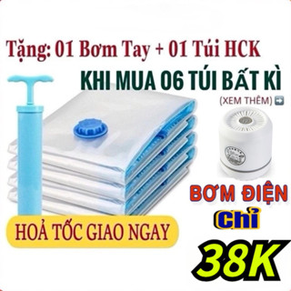 Túi hút chân không đựng quần áo, chăn gối chất liệu PA-PE kèm hút điện