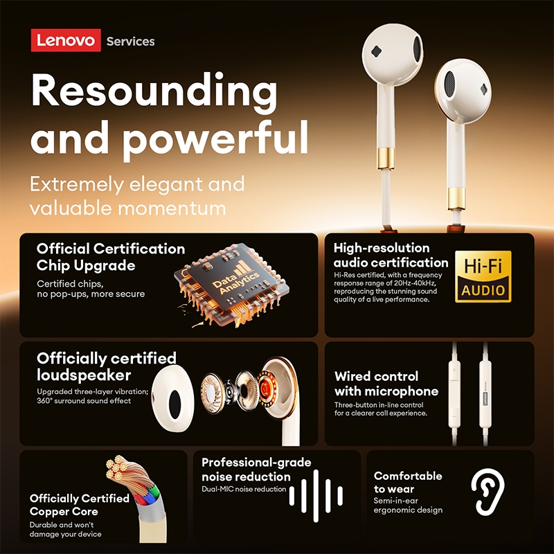Tai nghe có dây Lenovo YF36 và tai nghe bán trong tai có phích cắm loại C 3,5 mm cộng với âm thanh nổi HiFi | BigBuy360 - bigbuy360.vn