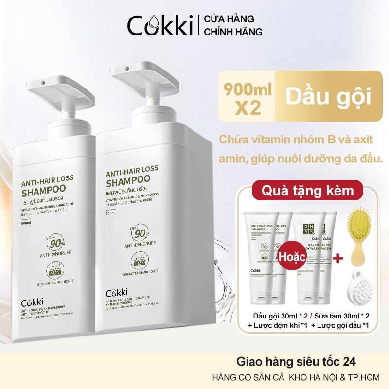  Dầu Gội Hàn Quốc Cokki Keratin 900ml - Ngăn Rụng Tóc & Giảm Gàu - Phục Hồi Tóc Hư Tổn Dưỡng Tóc Chắc Mượt - Quà Tặng Kèm Hấp Dẫn 
