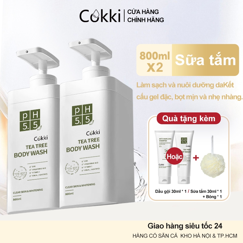  Sữa Tắm Tràm Trà Cokki BIG SIZE 800ml - Công Thức pH 5.5 Dịu Nhẹ Cho Da Nhạy Cảm - BHA & Vitamin E Loại Bỏ Dầu Thừa & Sạch Sâu Lỗ Chân Lông - Phù Hợp Cho Cả Nam & Nữ 