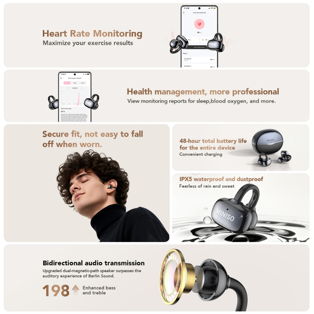 Tai nghe MINISO MS503 Ai Dịch Tai nghe Bluetooth 6.0 Dịch 134 ngôn ngữ Theo dõi nhịp tim Tai nghe khử tiếng ồn Tai nghe không dây HiFi Music HD Gọi với Micro | BigBuy360 - bigbuy360.vn