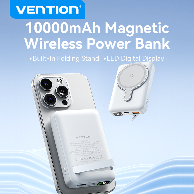  Vention Sạc Dự Phòng Không Dây 10000mAh  có sạc nhanh  22.5W Nam Châm - Từ Tính - Pin Sạc dự phòng 5000mAh Power Bank Mini Cao Cấp - Có Magsafe cho Phone 16 - Hàng Chính Hãng 