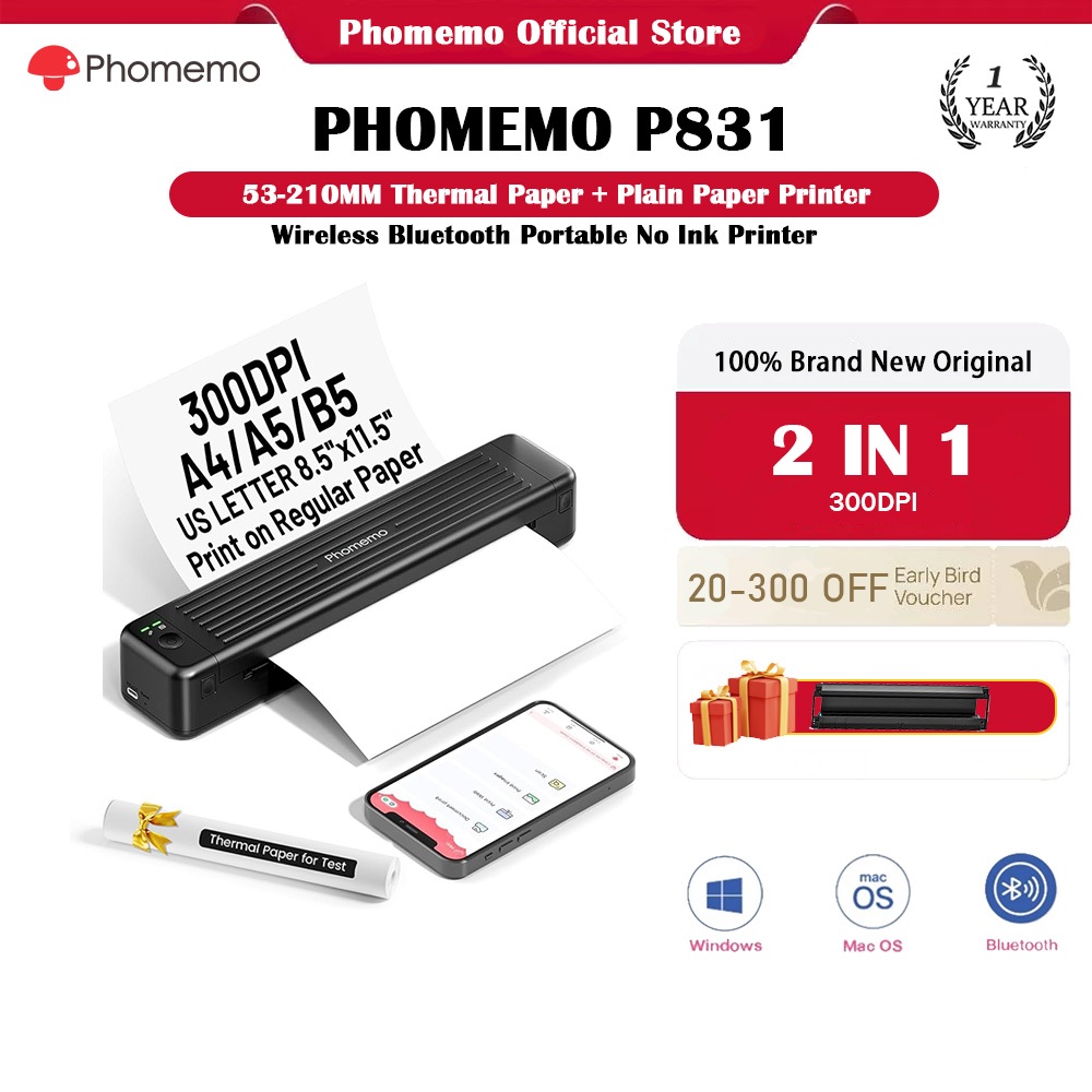 Phomemo P831 Hỗ trợ In giấy thường A4 - Máy In Nhiệt Mini Khổ A4 Di Động Portable thermal printer fo