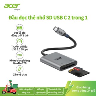 Acer Đầu đọc thẻ SD USB C, Khe cắm kép Type C sang đầu đọc thẻ nhớ, Bộ chuyển đổi máy ảnh thẻ Micro SD bằng nhôm cho MicroSD, iPhone16 / 15 tương thích, MacBook, iPad Pro, Android, Laptop