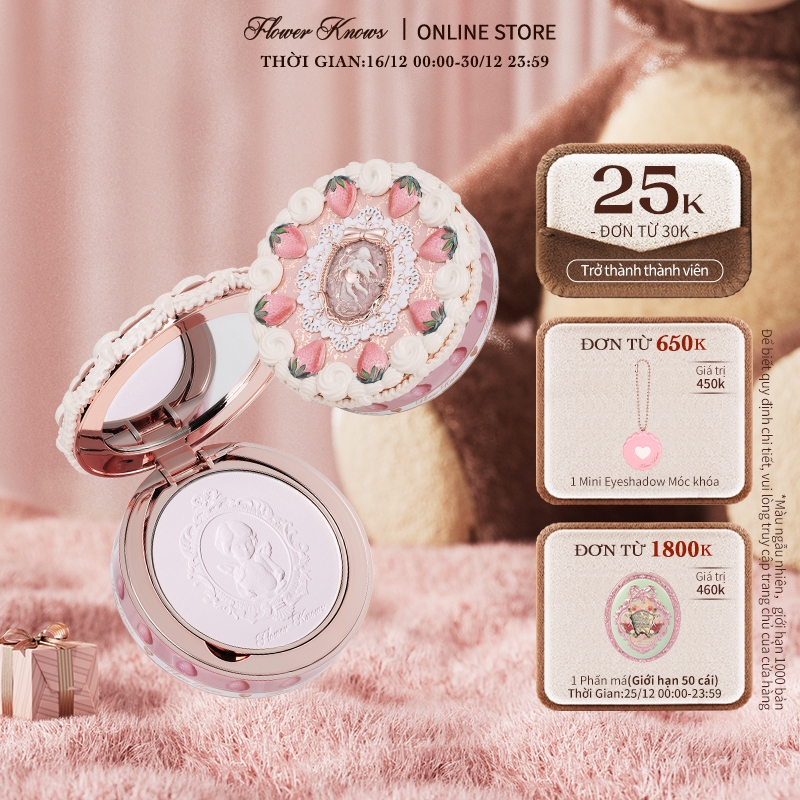  Phấn Phủ Nén Flower Knows Strawberry Cupid Bộ Sưu Tập Thiết Lập Che Khuyết Điểm & Hoàn Thiện Lấy Nét Mềm 9,5g 