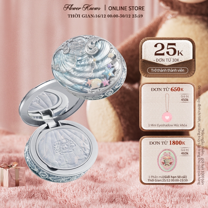  Phấn Phủ Nén Flower Knows Shell 's Jewel Bộ sưu tập Kiềm Dầu Che Khuyết Điểm 9g 