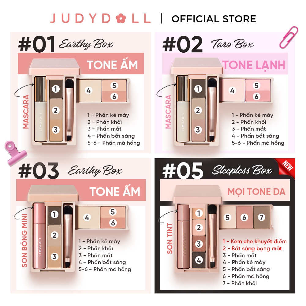 Bảng Phấn Trang Điểm Cầm Tay JUDYDOLL Mini Makeup Palette Đa năng Nhỏ gọn Phấn mắt Kẻ mắt Chân mày Má hồng Tạo khối Bắt sáng Mascara Son kem 10g | BigBuy360 - bigbuy360.vn