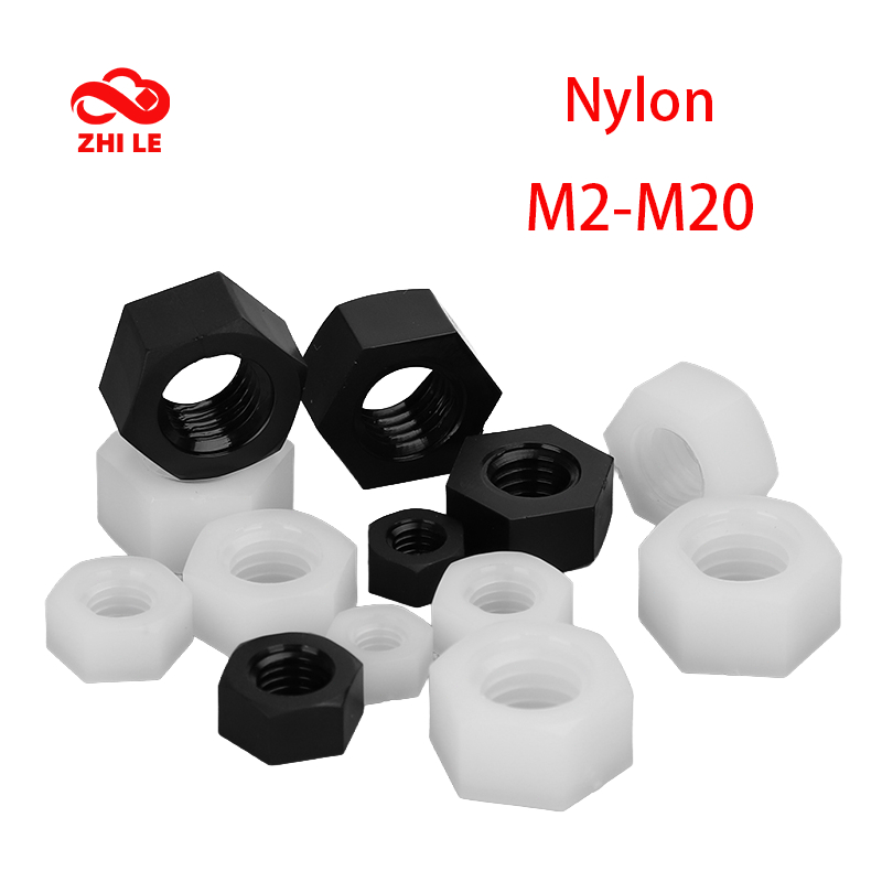 Bộ Đai Ốc Lục Giác Nylon M2 M2.5 M3 M4 M5 M6 M8 M10 M12 M14 M16 M18 M20 Đen Trắng Nhựa Lục Giác Bu L