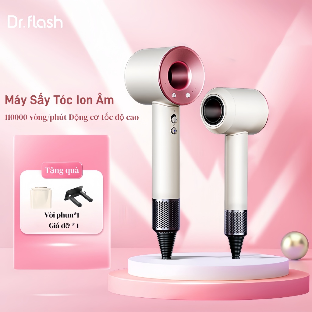 Dr Flash Máy sấy tóc ion âm, 110,000 vòng / phút động cơ tốc độ cao, Việt Nam Đỏ - 5 năm Bảo hành