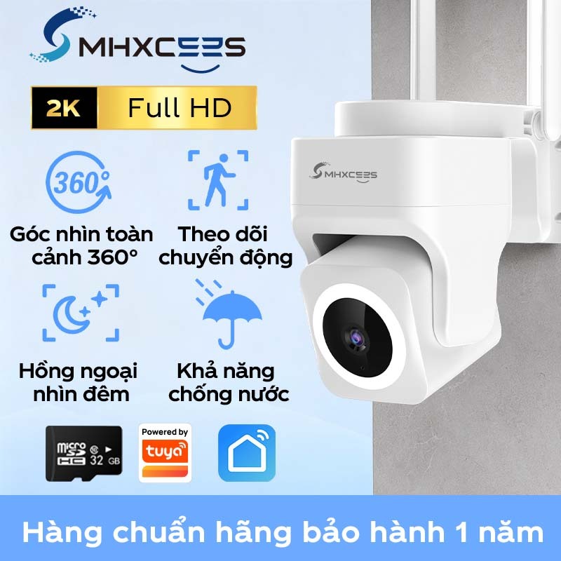 Mhome Camera ngoài trời 2K+ chống nước, Camera an ninh 360 WiFi 2.4G, Tuya/Smart Life