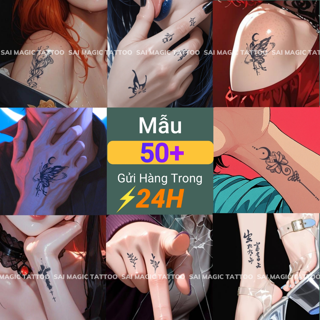SAI MAGIC TATTOO Miếng Dán Hình Xăm Tạm Thời Chống Thấm Nước Lâu Trôi 2 Tuần 50 Mẫu Dễ Thực Hiện An Toàn Hiệu Quả Như Thật