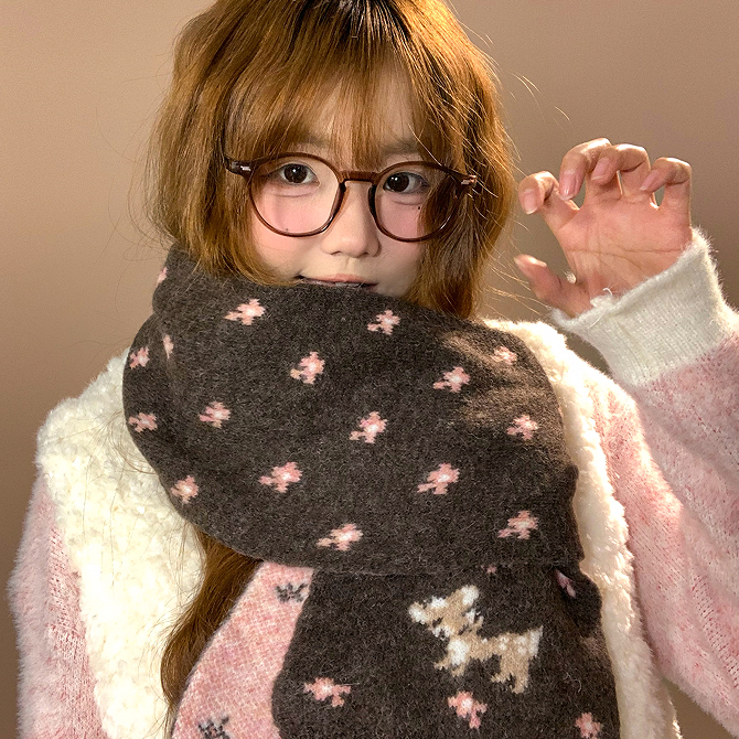Khăn len jacquard dệt kim họa tiết hoạt hình dễ thương cho thu đông, preppy và thời trang