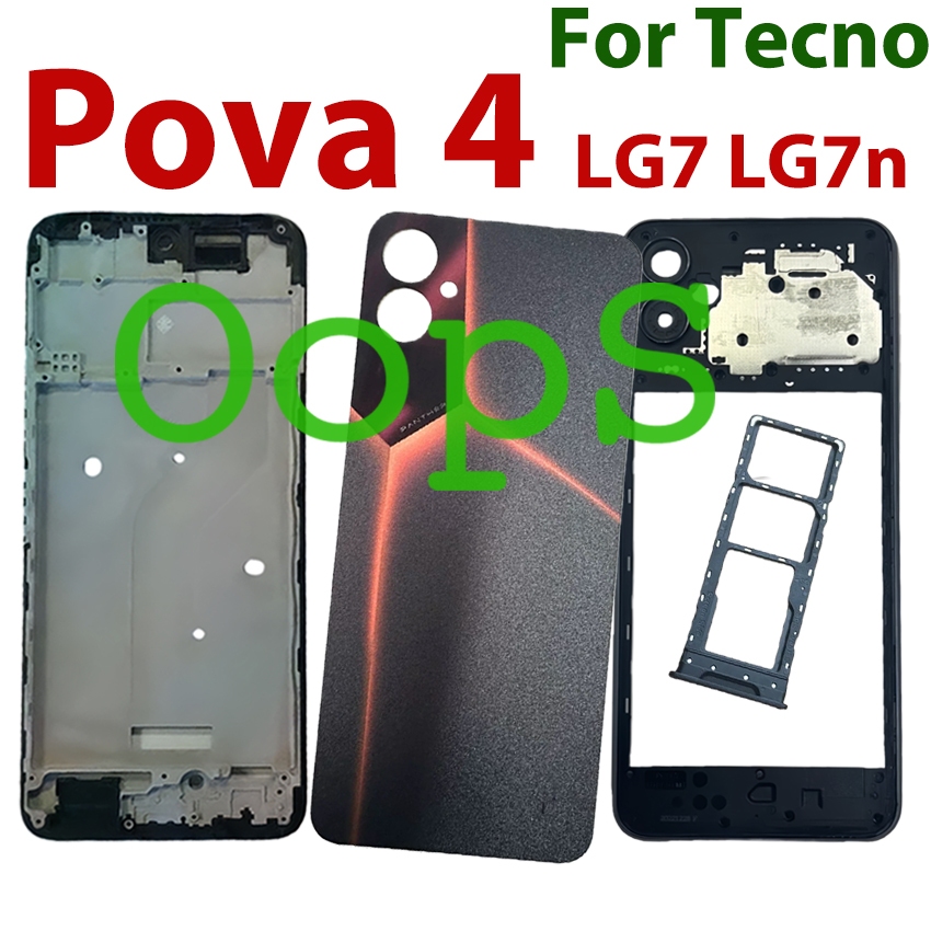 Dành Cho Tecno LG7 Pova 4 LG7 LG7n Pin Mặt Sau Nhà Ở Khung Giữa + Nút Khay Sim + Khung Trước LCD + K