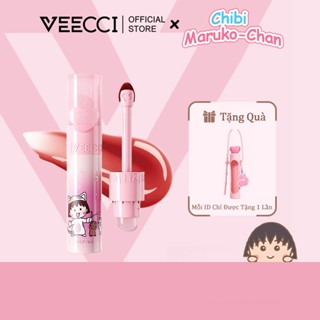  VEECCI X Chibi Maruko-Chan Son Bóng Son Bóng 2 Trong 1 Kèm Cọ Môi Di Động Lâu Trôi 2.5g 