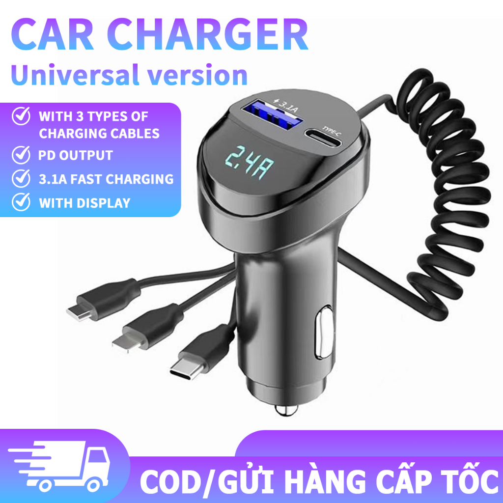 Bộ sạc ô tô điện thoại di động siêu nhanh đầu sạc thuốc lá bật lửa chuyển đổi phích cắm sạc xe hơi